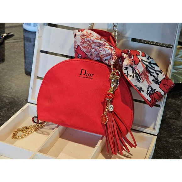 Christian Dior Red Clutch w/Crossbody Chain, Charms & Twilly Added NWOT - Picture 5 of 15